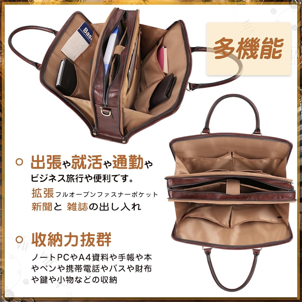 BANUCE イタリア製レザー ビジネスバッグ ブリーフケース 大容量 ブラウン BANUCE イタリア製レザー ビジネスバッグ ブリーフケース 大容量